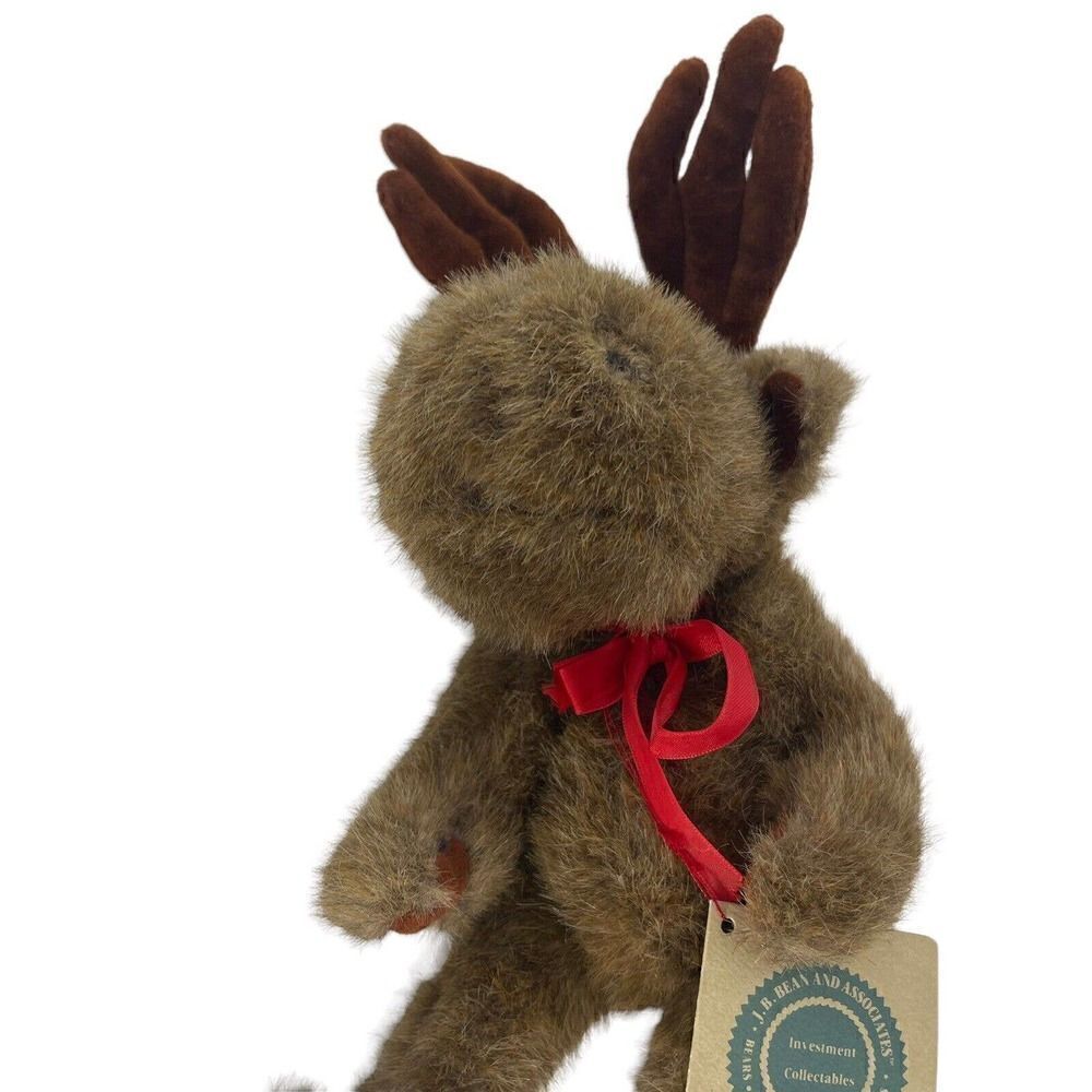Boyds Bear Mocha Moose Christmas Holiday Brown Jointed Red Bow 12 Inch Plush